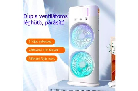 Hordozható dupla ventilátor beépített párásítóval